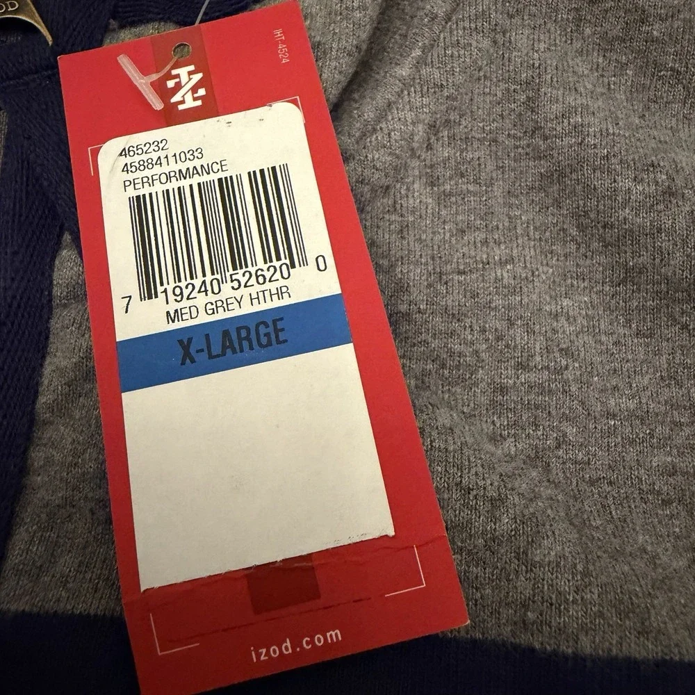 IZOD Men's 1/4 Zip Sweatshirt Cotton Pullover Gray With Blue Stripes Size XL NWT